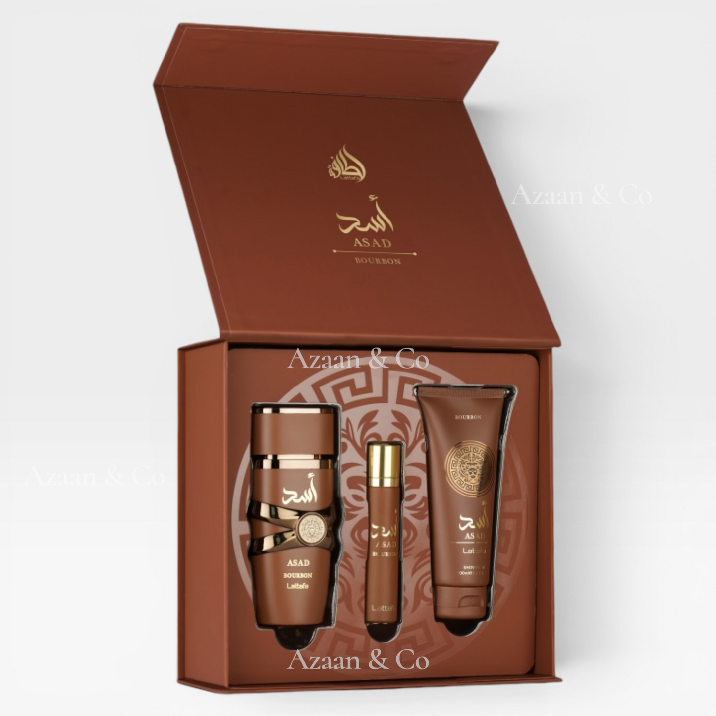 Asad Bourbon Lattafa 3pc Gift Set 100ml EDP + 12ml + Shower Gel 100ml
