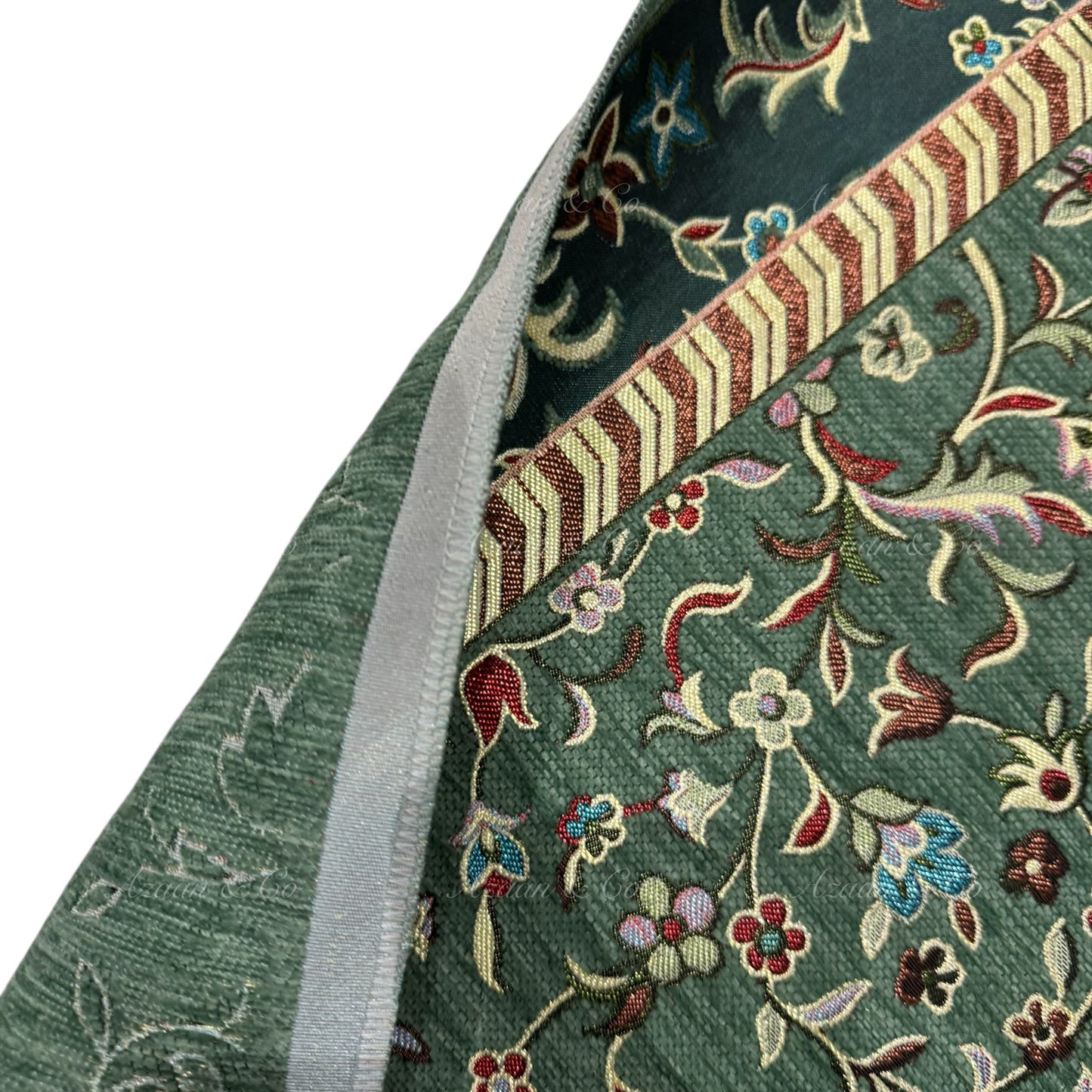 Premium Chenille Al Rawdah Prayer Mat Green