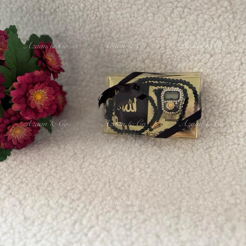 Mini Velvet Quran, Finger Counter & Pearl Tasbeeh Set