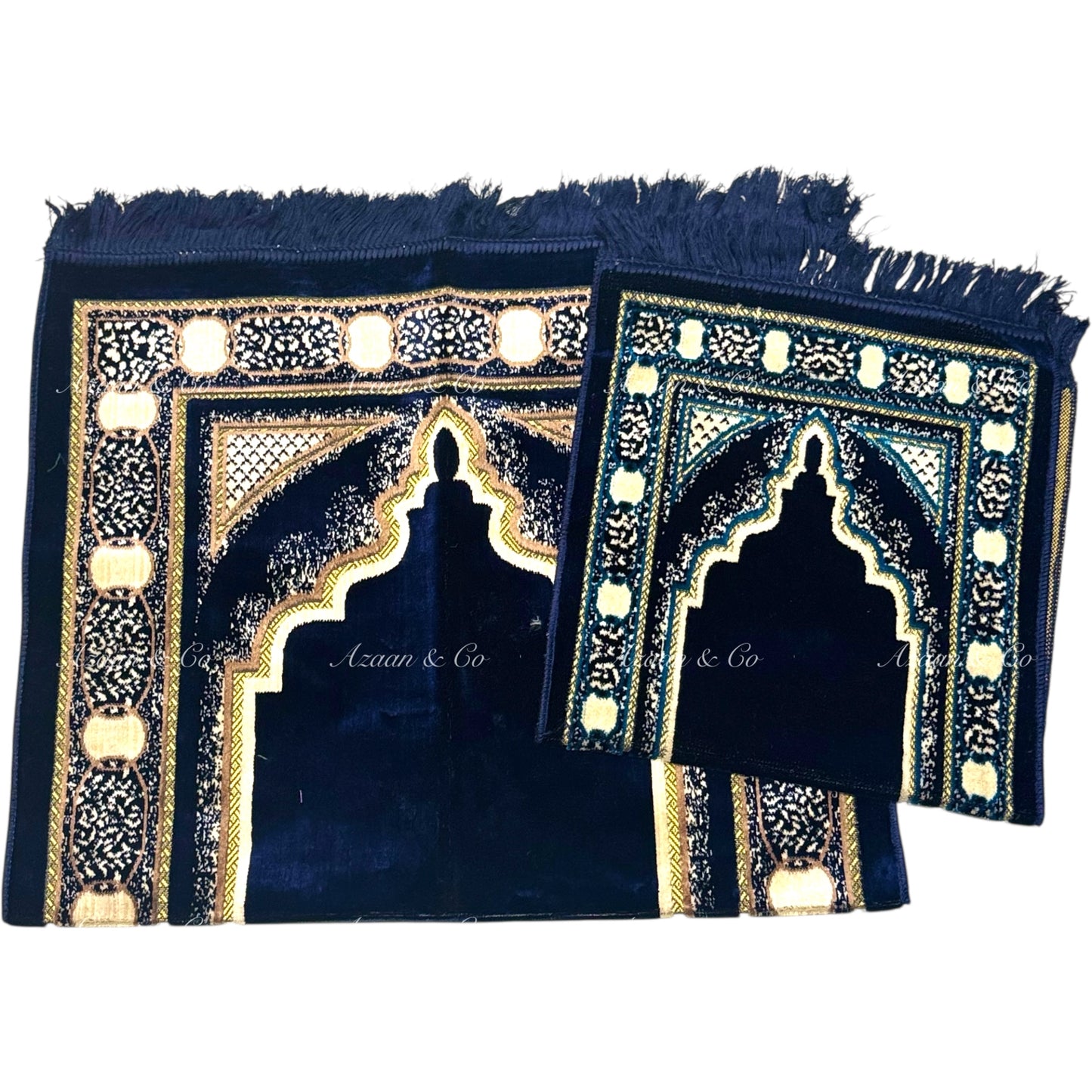 Adult + Child Prayer Mat Set (D2 Navy Blue)