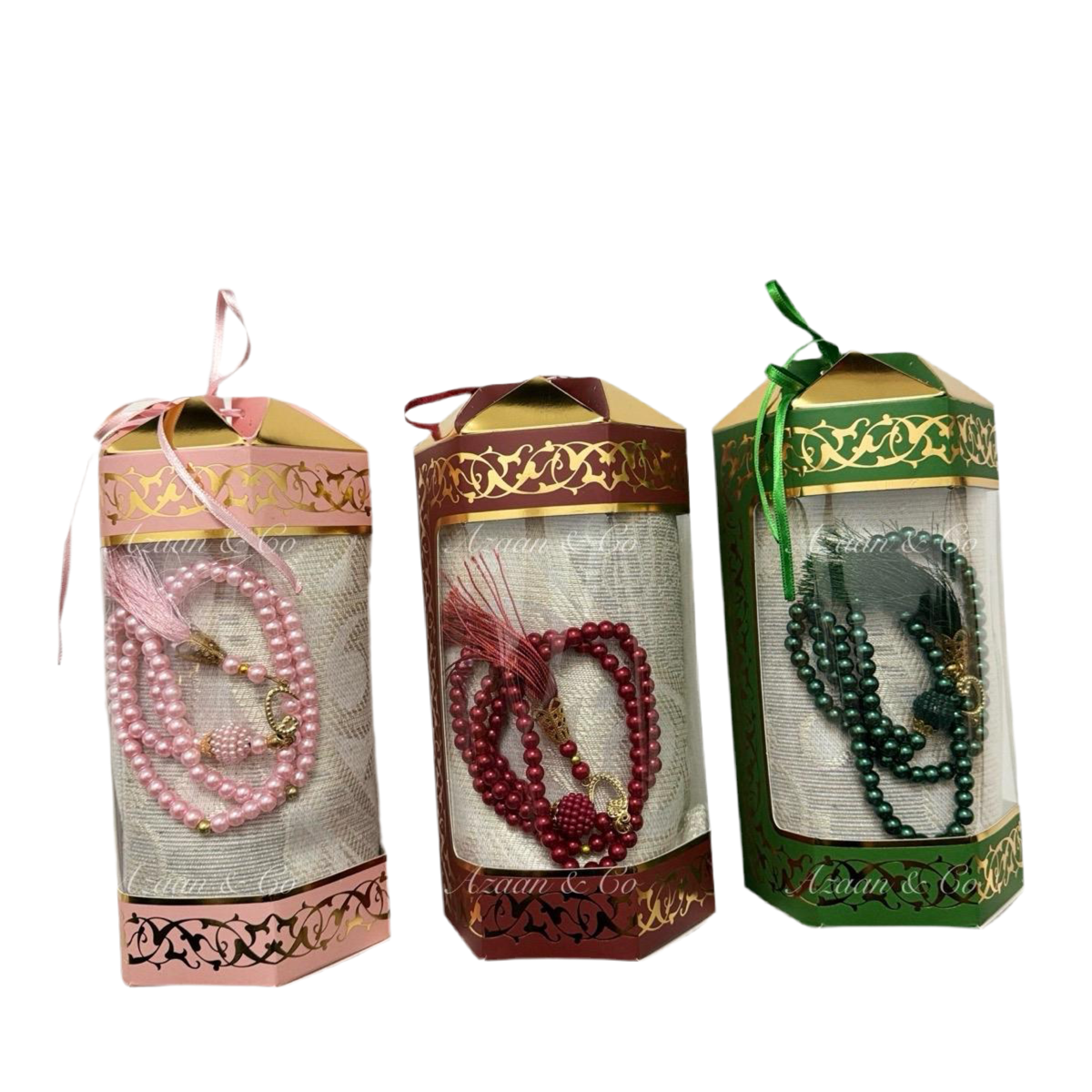 Travel Prayer Mat & Tasbeeh Gift Set - Hexagon Box