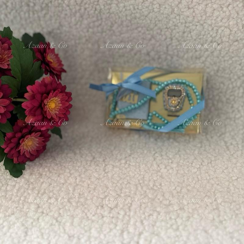 Mini Velvet Quran, Finger Counter & Pearl Tasbeeh Set