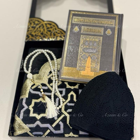 Holy Quran, Prayer Mat, Tasbeeh & Cap or Hijab Gift Set