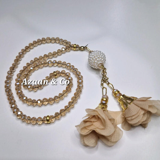 100 Crystal Bead Floral Tasbeeh 100 Beads Islamic Prayer Beads Dhikr Set