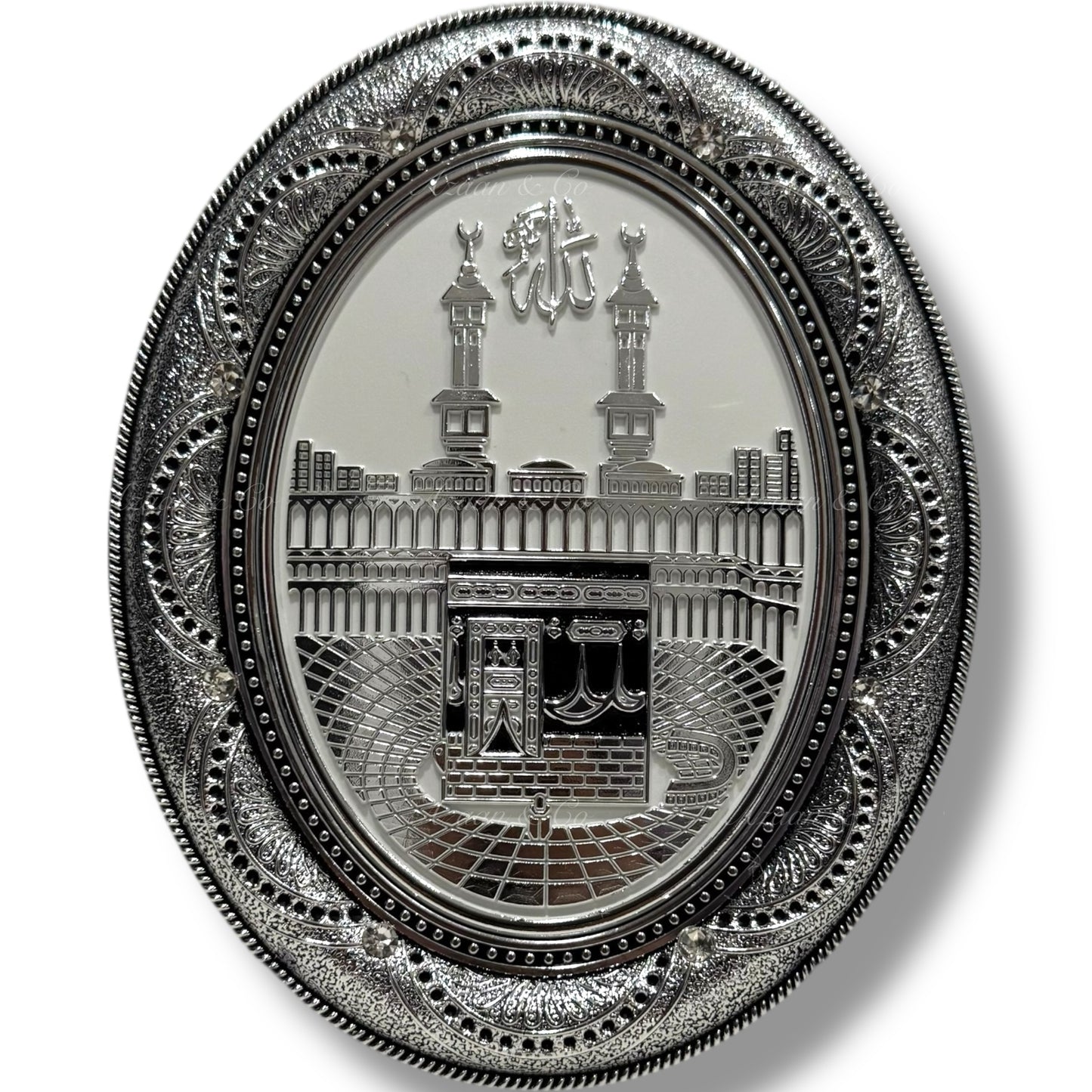 Mini Oval Ornament Decor | Kaaba, Masjid Al Haram | White/Silver | 12cm x 15cm