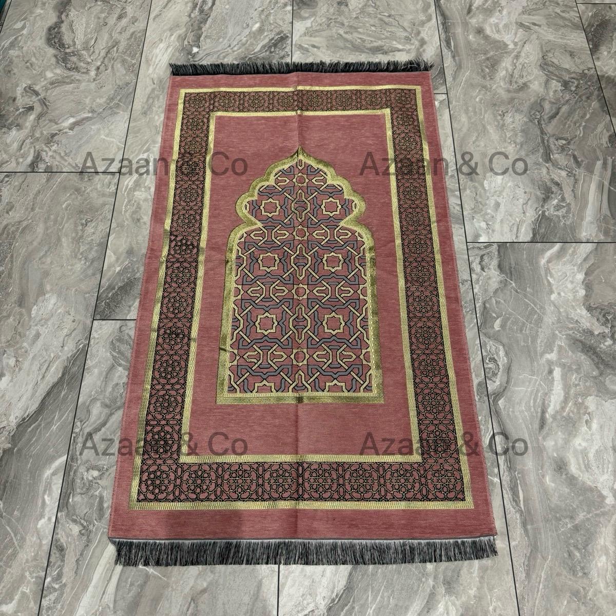 Pink Chenille Prayer Mat, Surah Book, Tasbeeh & Hijab Gift Set