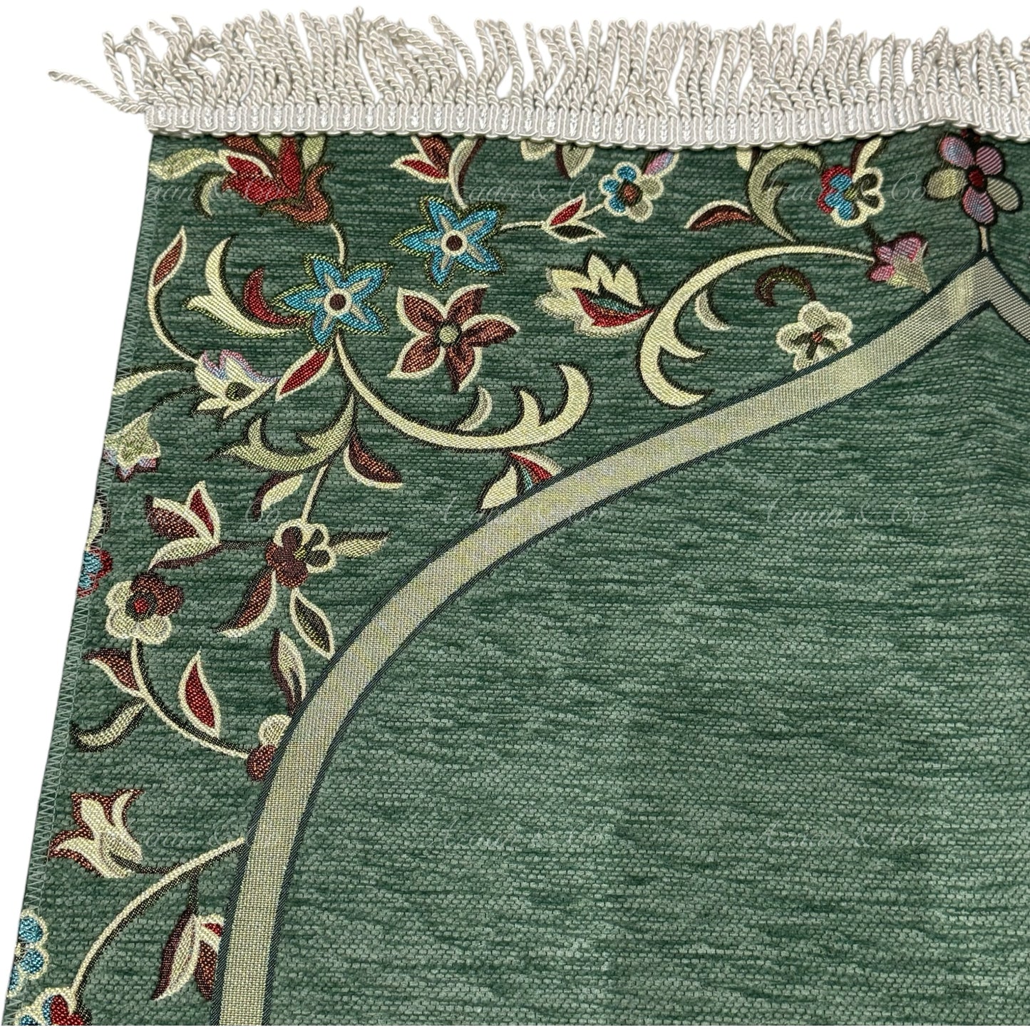 Premium Chenille Imam Al Haram Prayer Mat Green
