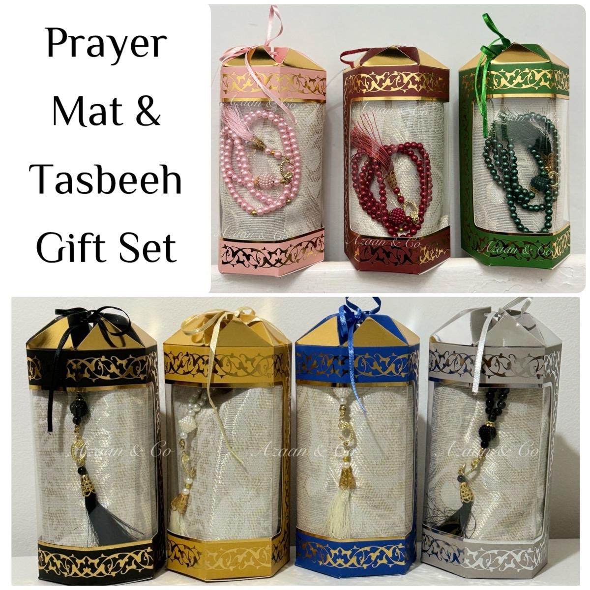 Travel Prayer Mat & Tasbeeh Gift Set - Hexagon Box