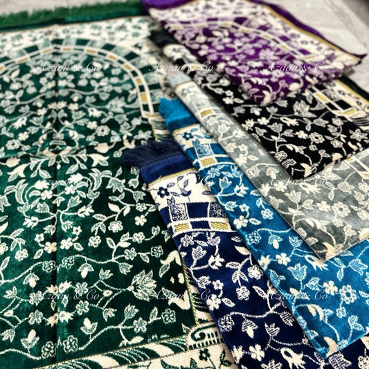 Rawdah Inspired Floral Soft Turkish Prayer Mat D4 Islamic Velvet Prayer Rug Musalla Mat