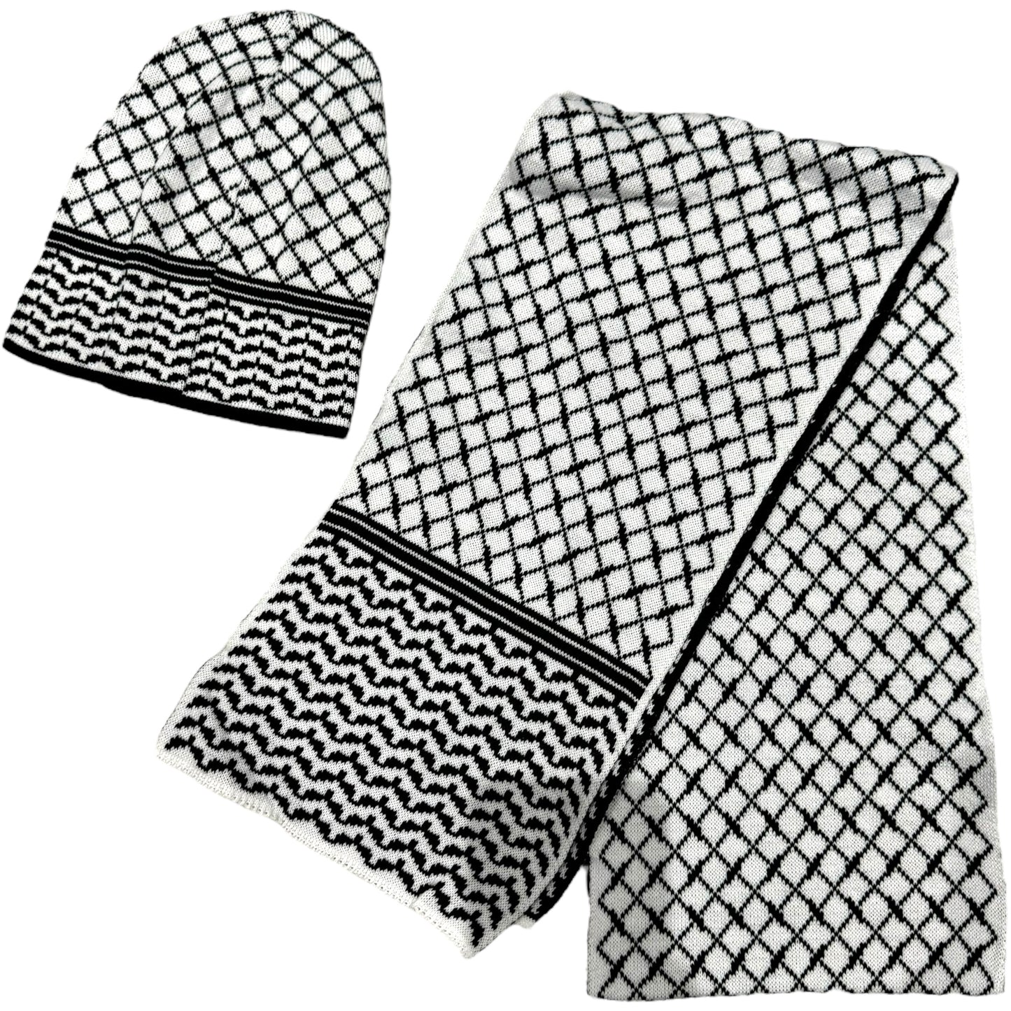 Black & White Keffiyeh Hat & Scarf Set