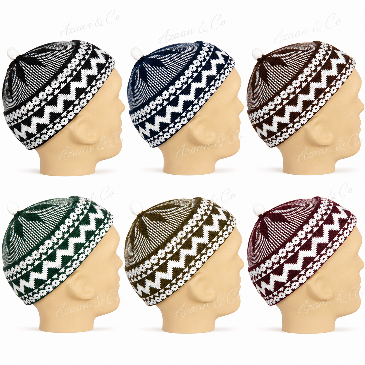 Men's Knitted Muslim Prayer Hat Haji Soft Stretch Islamic Kufi Skull Cap, Assorted Colours