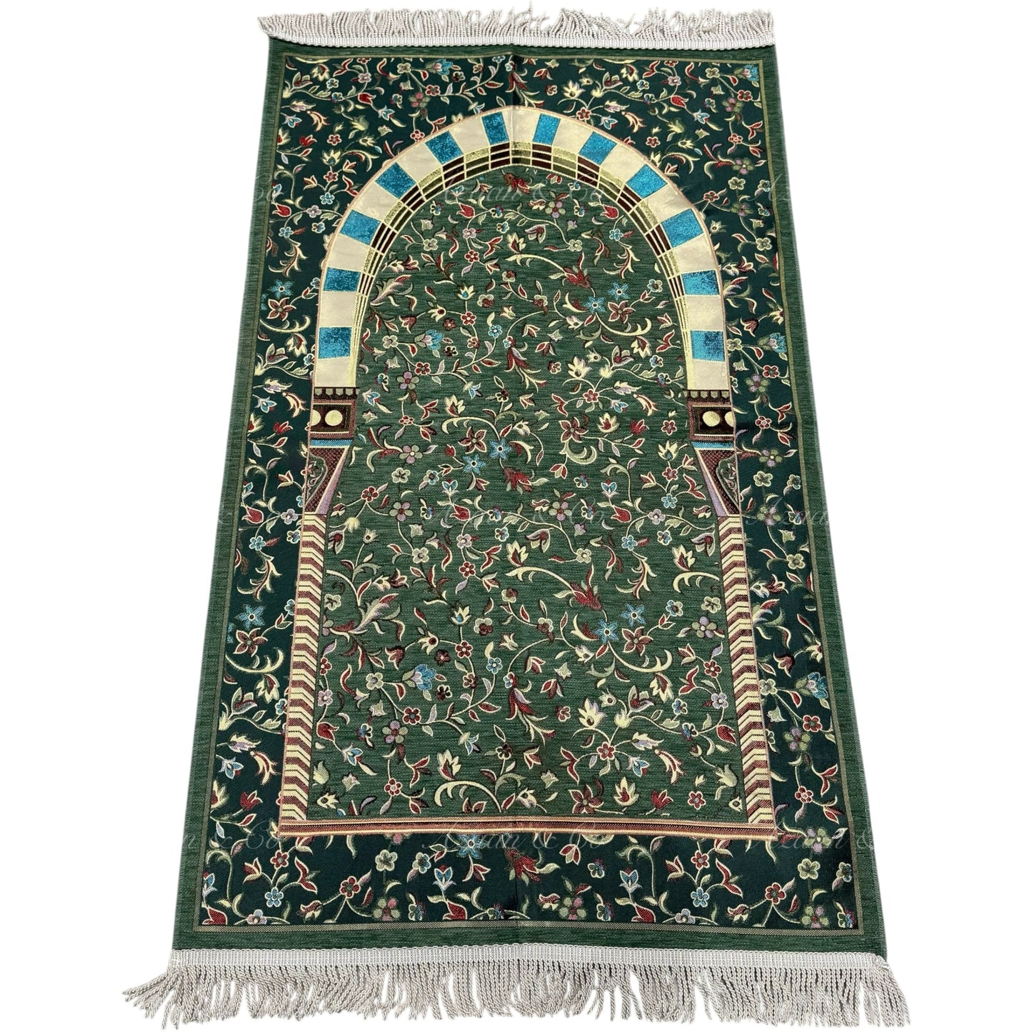Premium Chenille Al Rawdah Prayer Mat Green