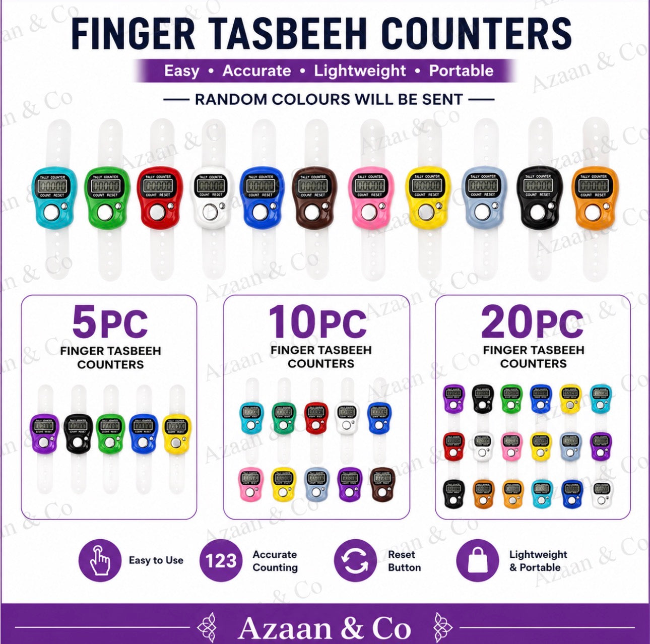 5/10/20PCS Digital Finger Tasbeeh Counter Ring, Electronic LCD Prayer & Tally Counter Clicker, Random Colours Sent