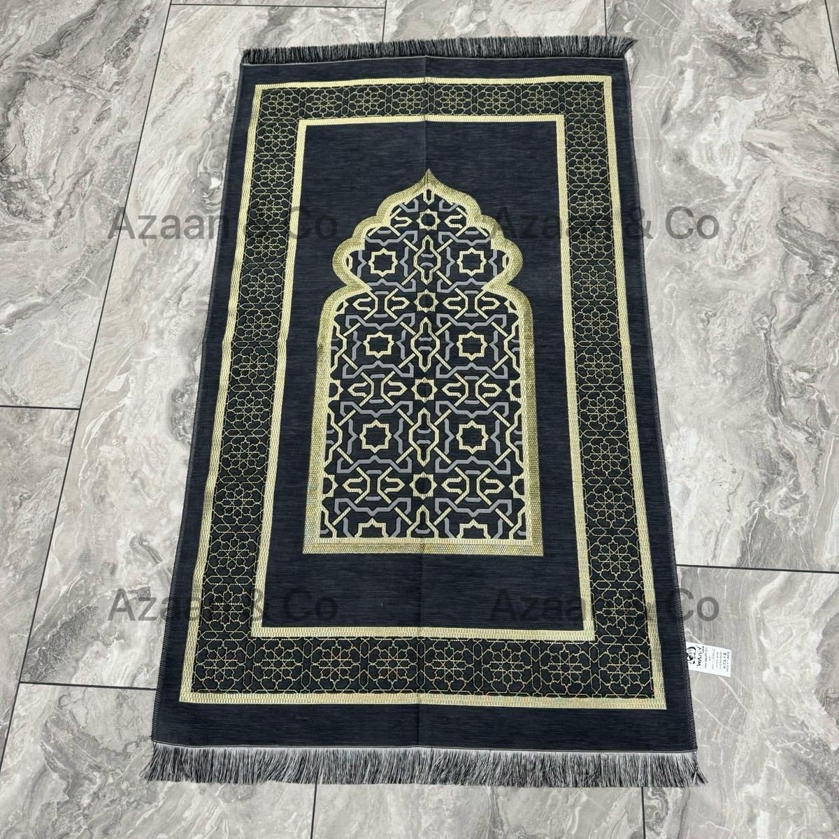 Grey Chenille Prayer Mat, Surah Book, Tasbeeh & Cap or Hijab Gift Set
