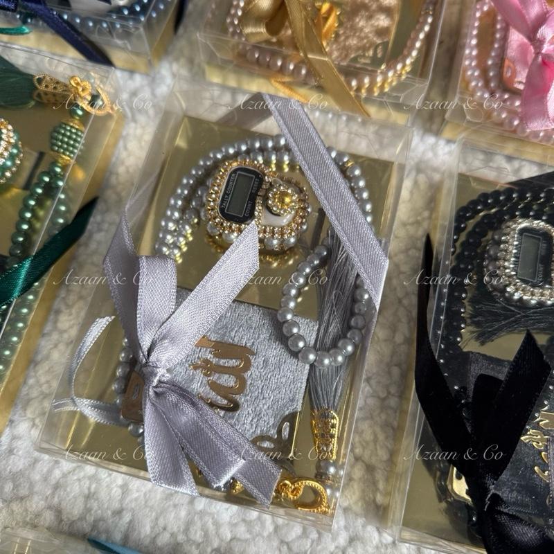 Mini Velvet Quran, Finger Counter & Pearl Tasbeeh Set
