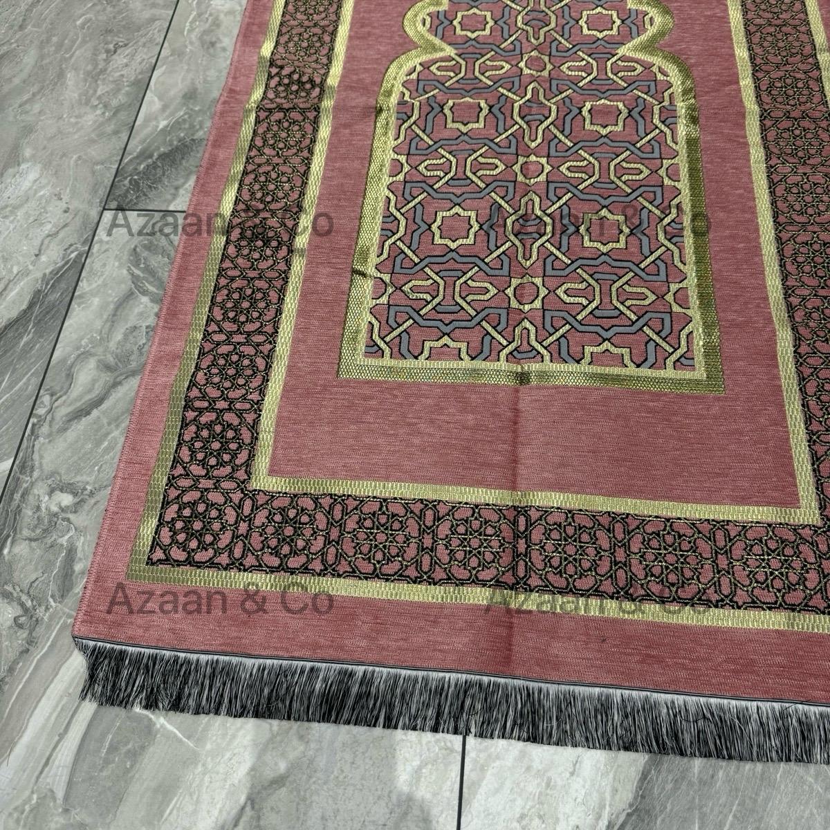 Pink Chenille Prayer Mat, Surah Book, Tasbeeh & Hijab Gift Set