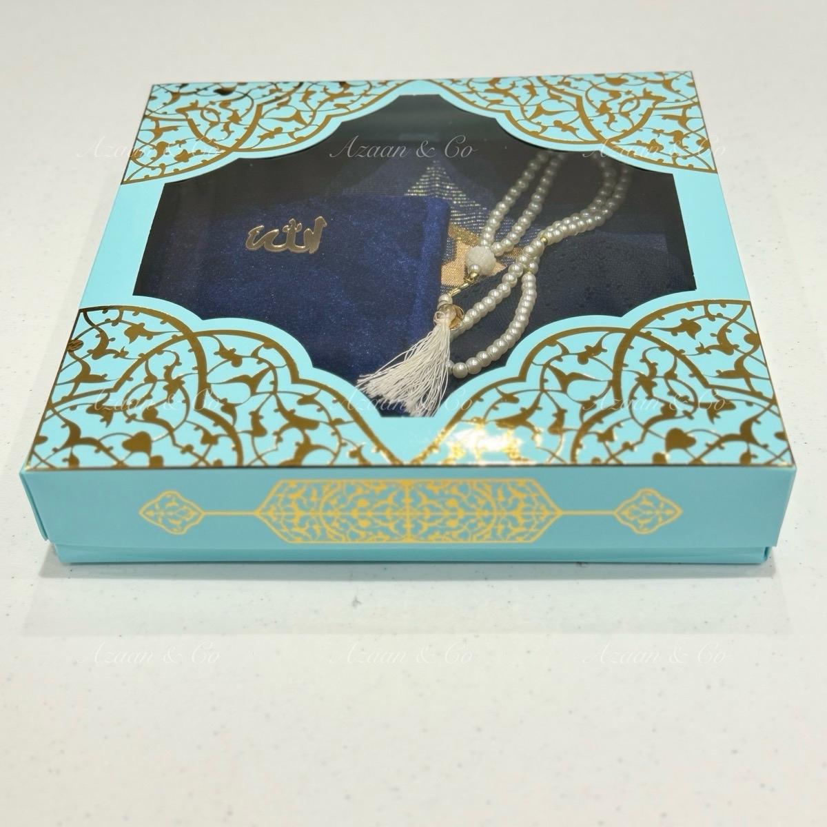 Surah Book, Prayer Mat, Tasbeeh & Skull Cap Set Box