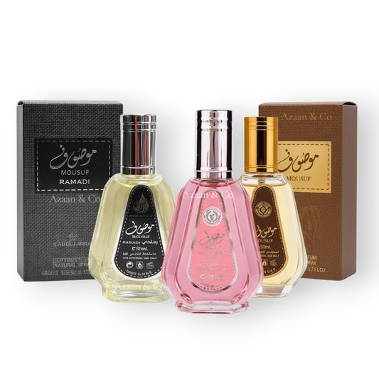 3x50ml Bundle Mousuf Ramadi Wardi Ard Al Zaafaran Arabic Perfume Collection