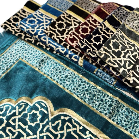Soft Turkish Prayer Mat D8 Islamic Velvet Musalla Rug Padded Salah Mat Travel Prayer Carpet