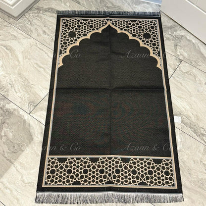 Black Dome Prayer Mat & Tasbeeh Kaaba Box Gift Set