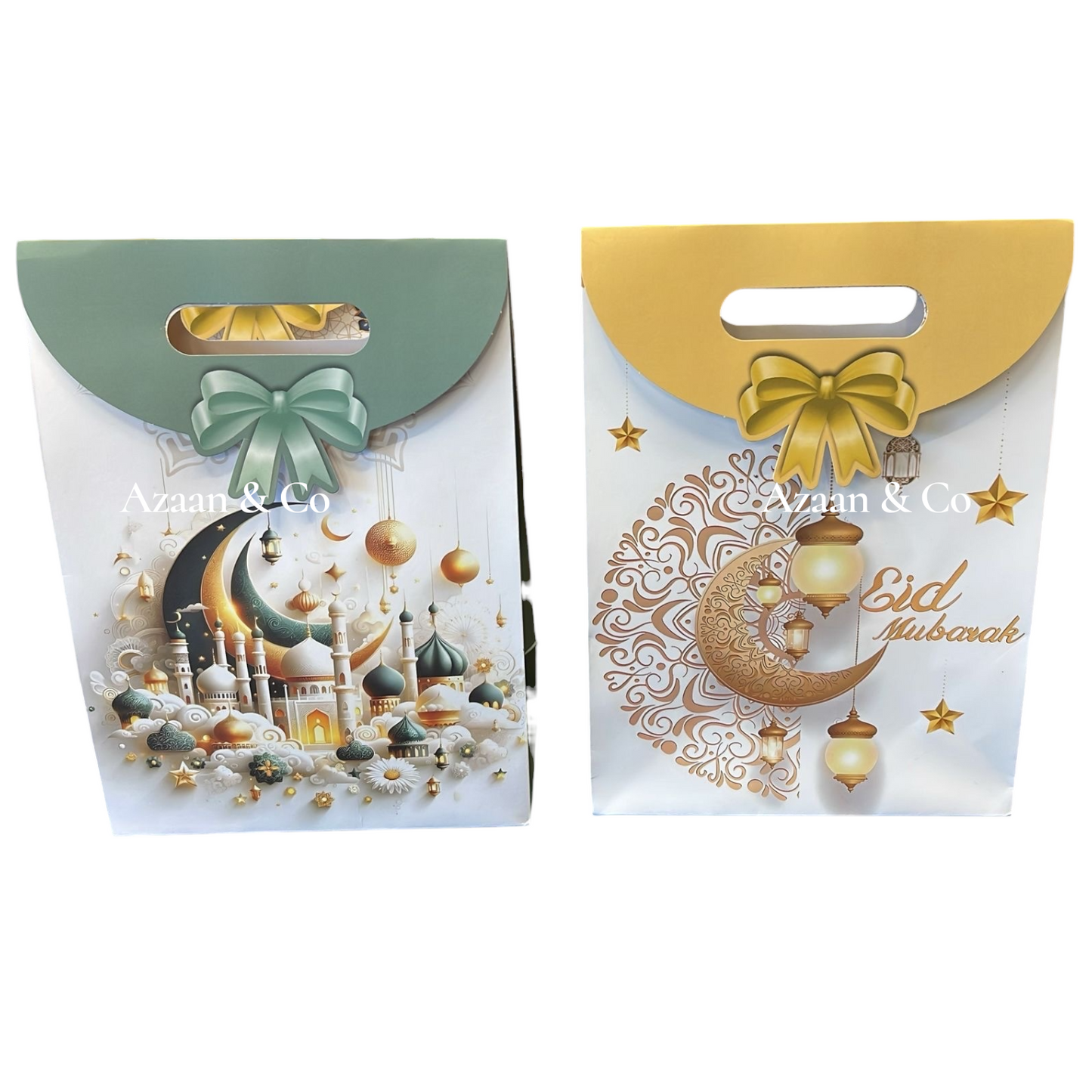 Eid Mubarak Party Favour Bags | Paper Bag Size 19x26x9cm | Ramadan Eid Celebration Star Moon Mosque Design