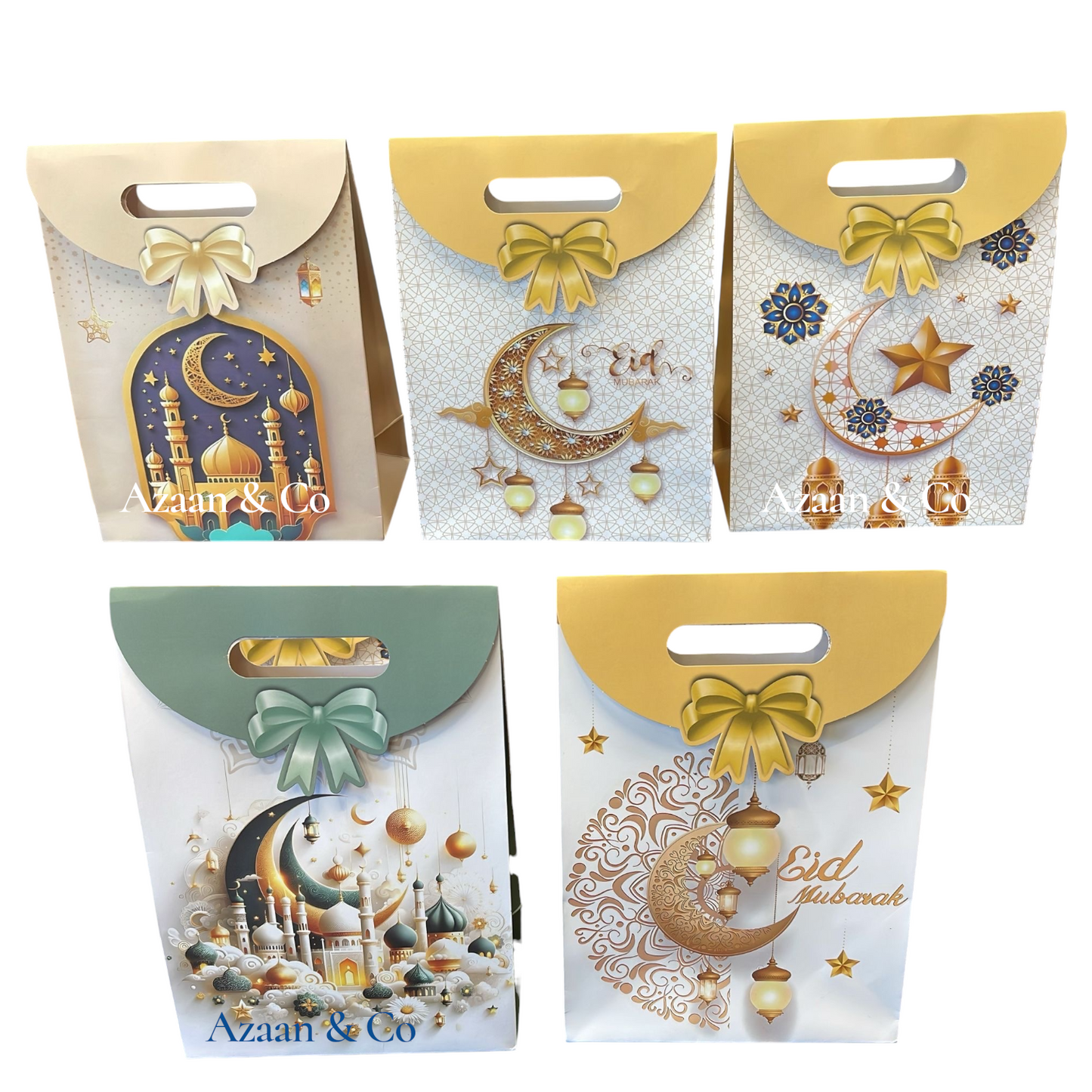 Eid Mubarak Party Favour Bags | Paper Bag Size 19x26x9cm | Ramadan Eid Celebration Star Moon Mosque Design