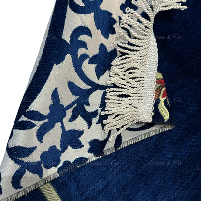 Premium Chenille Imam Al Haram Prayer Mat Blue Soft Velvet Islamic Musalla Padded Salah Travel Prayer Rug