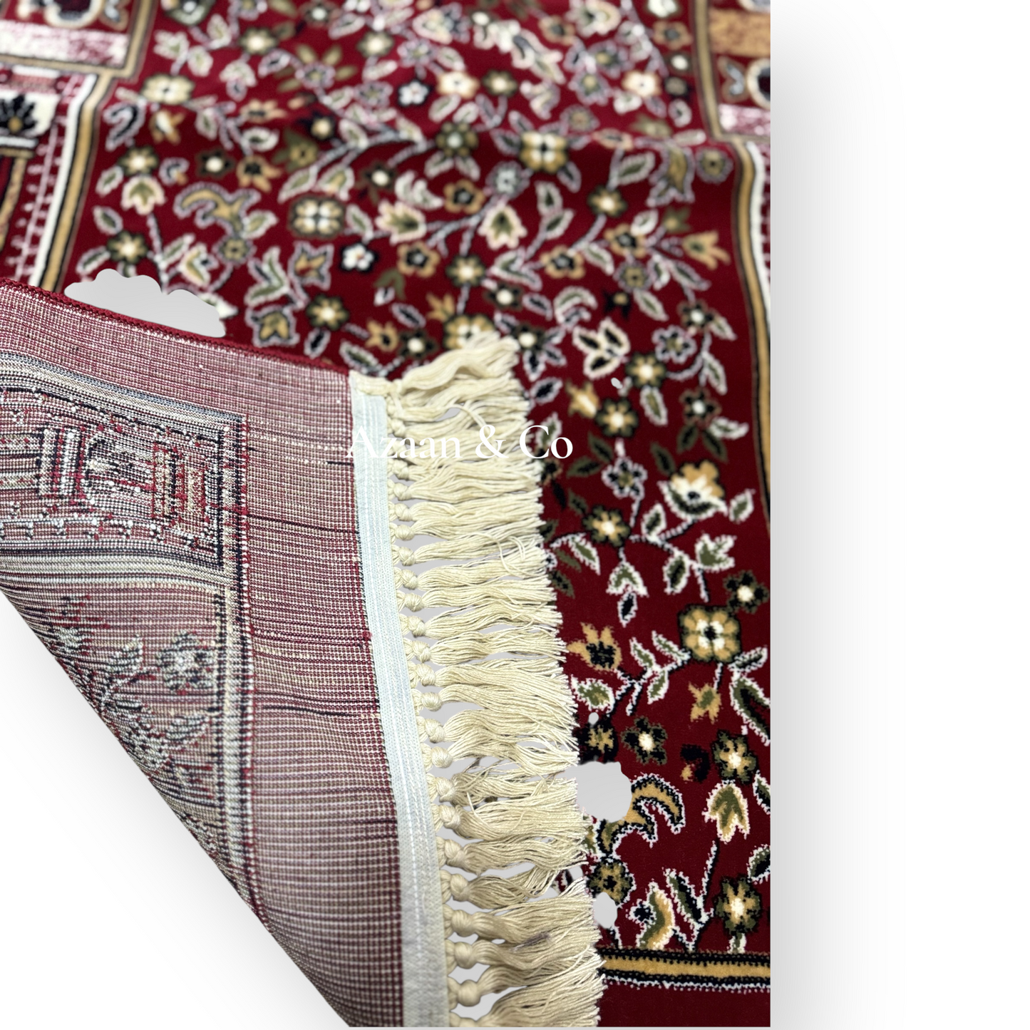 Rawdah Al Madina Prayer Mat – Red Floral & Cream Tassels (70x120cm)