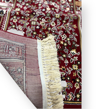 Rawdah Al Madina Prayer Mat – Red Floral & Cream Tassels (70x120cm)
