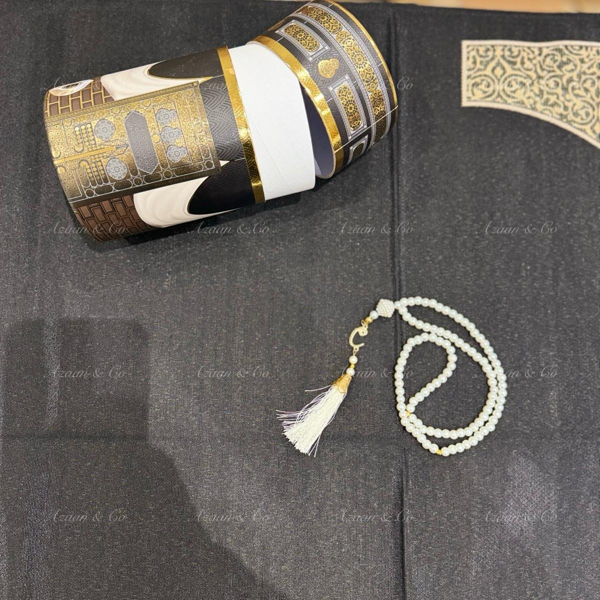 Kaaba Door Pattern Prayer Mat & Tasbeeh Kaaba Box Gift Set