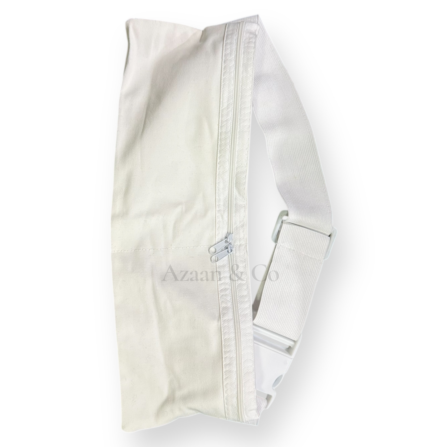 White Elastic Ihram Belt with Zip Pockets Adjustable One Size Hajj Umrah Waist Bag