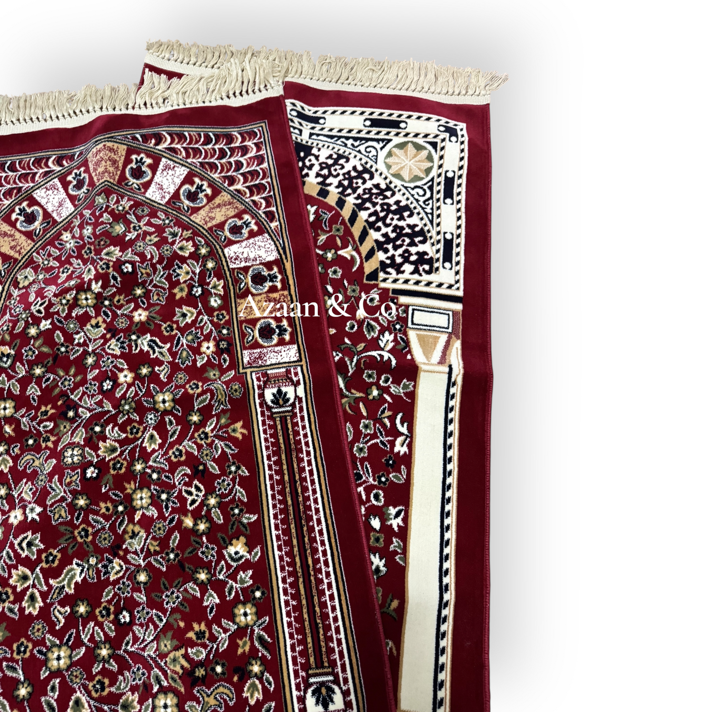 Rawdah Al Madina Prayer Mat – Red Floral & Cream Tassels (70x120cm)