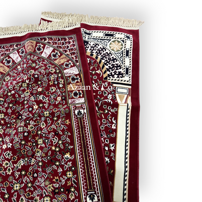 Rawdah Al Madina Prayer Mat – Red Floral & Cream Tassels (70x120cm)