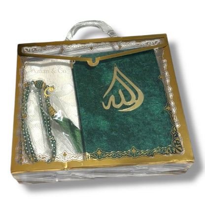 Travel Prayer Mat, Surah Book & Tasbeeh Gift Set