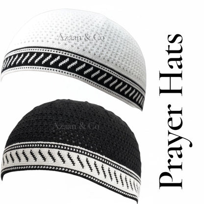 Men’s Prayer Hat Knitted Premium Quality Cotton Material Black White