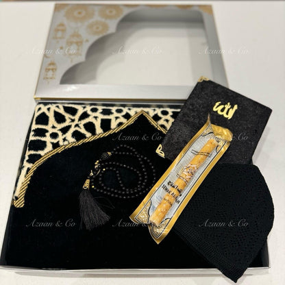 Soft Prayer Mat, Surah Book, Miswak, Prayer Hat & Tabseeh Gift Set
