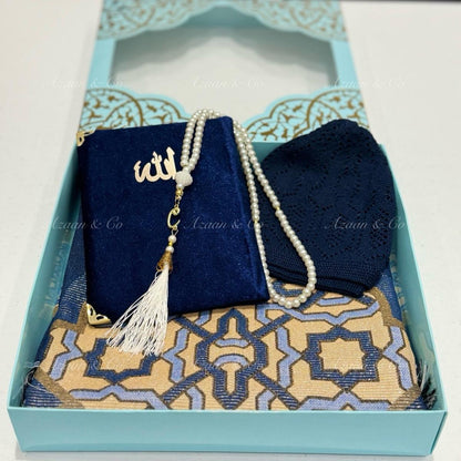 Surah Book, Prayer Mat, Tasbeeh & Skull Cap Set Box