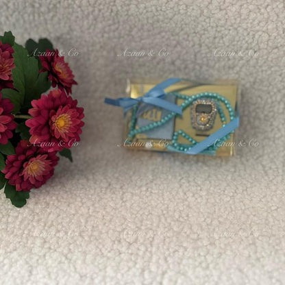 Mini Velvet Quran, Finger Counter & Pearl Tasbeeh Set