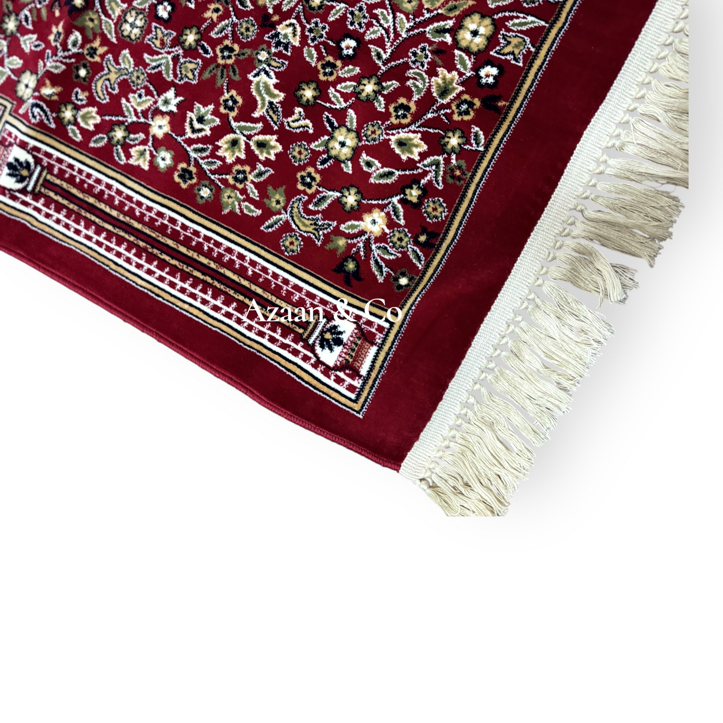 Rawdah Al Madina Prayer Mat – Red Floral & Cream Tassels (70x120cm)