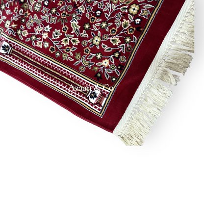 Rawdah Al Madina Prayer Mat – Red Floral & Cream Tassels (70x120cm)