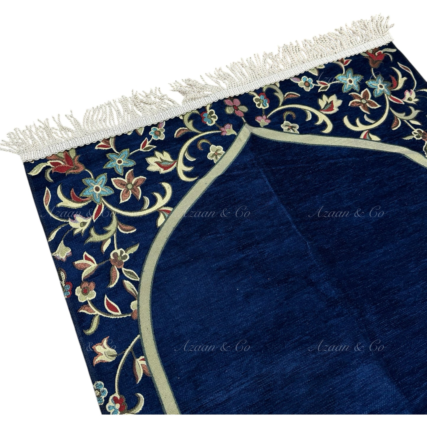 Premium Chenille Imam Al Haram Prayer Mat Blue Soft Velvet Islamic Musalla Padded Salah Travel Prayer Rug