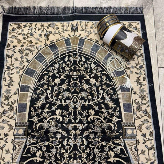 Rawdah Prayer Mat & Tasbeeh Kaaba Box Gift Set
