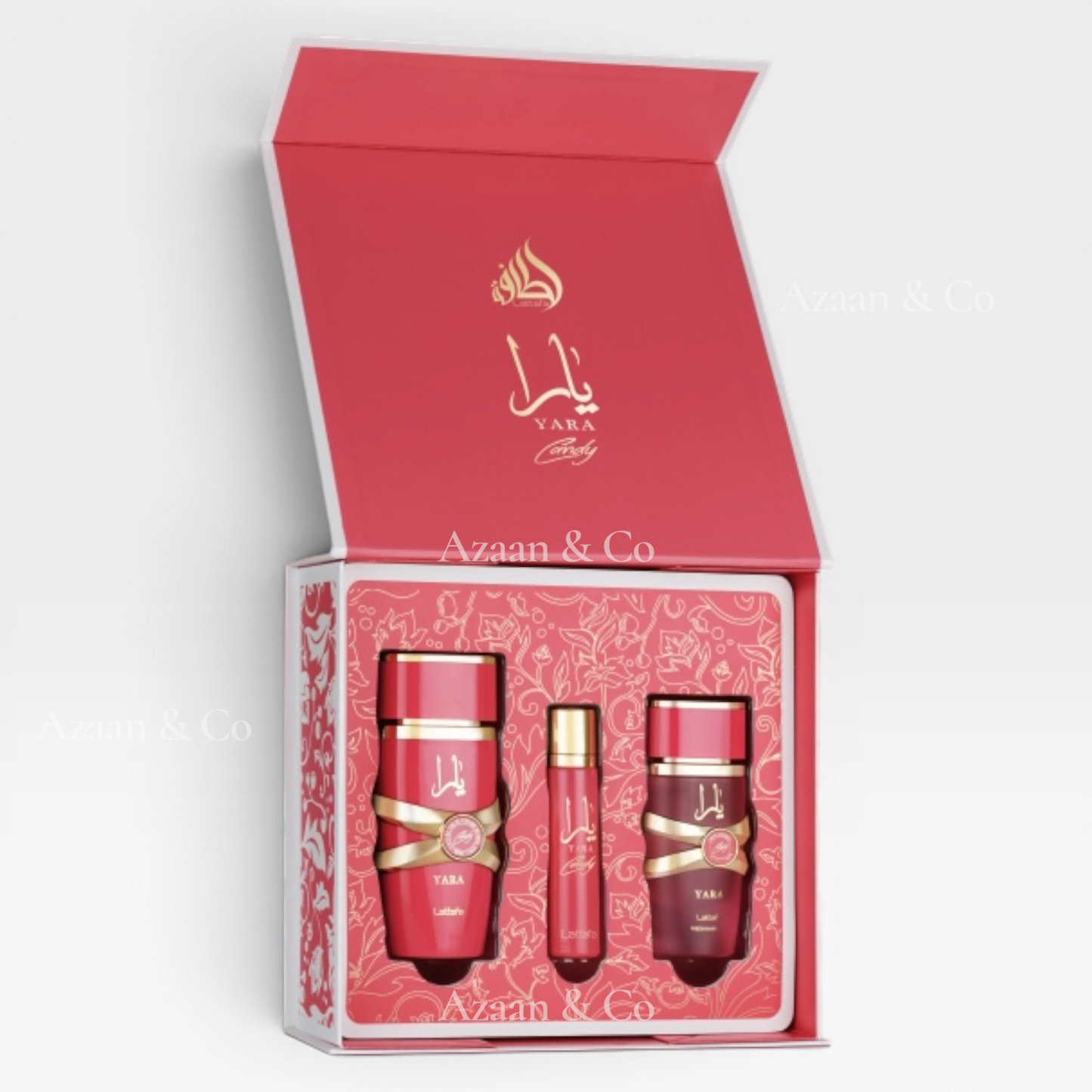 Yara Candy 3pc Gift Set 100ml EDP Spray, 12ml Travel Perfume & 50m Hair Mist