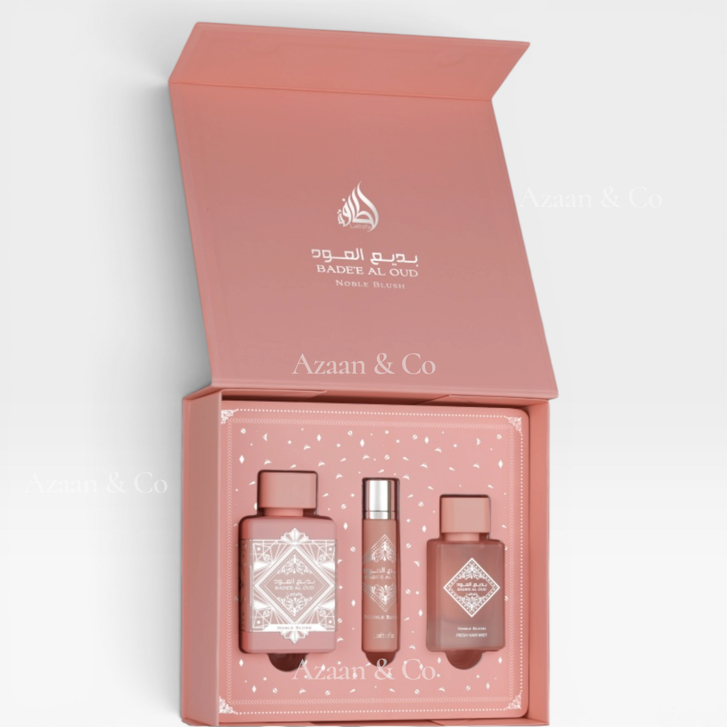 Bade’e Al Oud Noble Blush 3pc Gift Set 100ml EDP + 12ml + Hair Mist 50ml