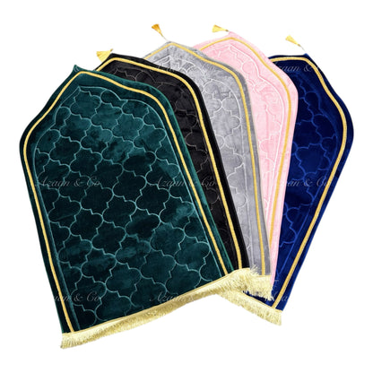 Soft Dome Shape Prayer Mat with Tassel Velvet Islamic Musalla Padded Salah Travel Prayer Rug