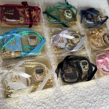 Mini Velvet Quran, Finger Counter & Pearl Tasbeeh Set