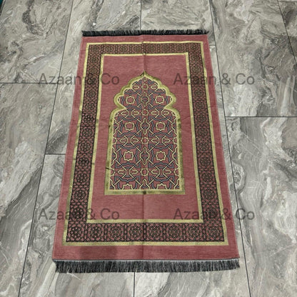 Pink Chenille Prayer Mat, Surah Book, Tasbeeh & Hijab Gift Set
