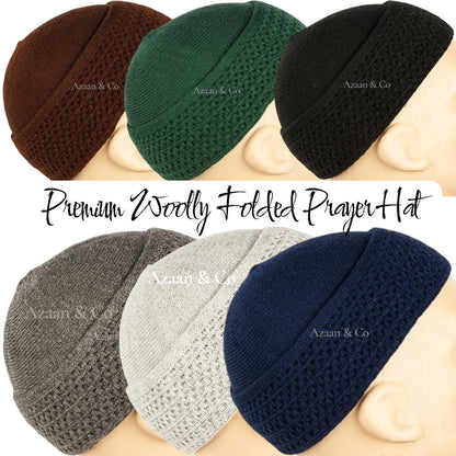 Premium Woolly Folded Prayer Hat for Men One Size Muslim Kufi Cap