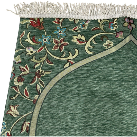 Premium Chenille Imam Al Haram Prayer Mat Green
