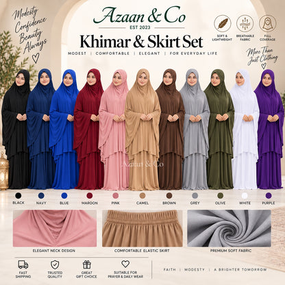 Modest Khimar & Skirt Set Islamic Prayer Wear Ramadan Hajj & Umrah Outfit